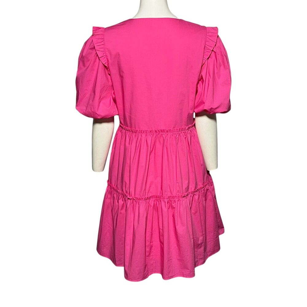 Tuckernuck Hyacinth House Pascale Mini Dress Pink Puff Sleeve Tiered Large - Picture 4 of 8